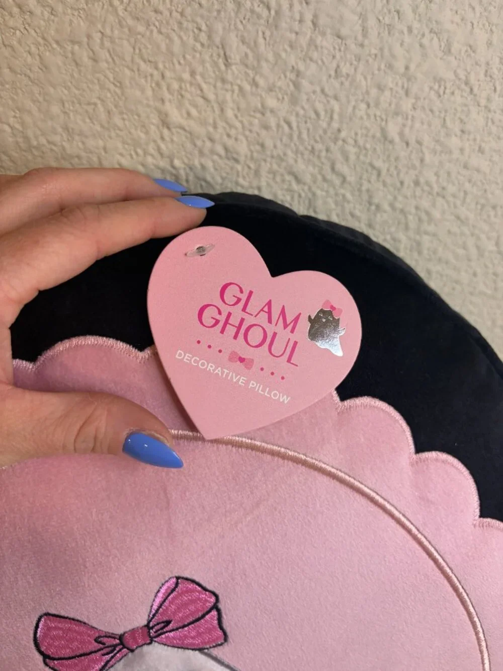 Glam Ghoul Ghost Cat Halloween Round Decorative Throw Pillow Pink NWT